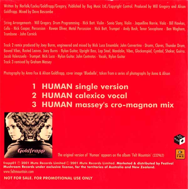 Goldfrapp - Human - Australian Promo CD Single - Back Cover