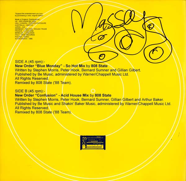 New Order - "Acid House Mixes by 808 State (1988)" 12" Single - Back Cover
