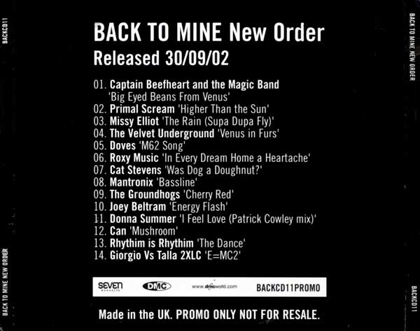 New Order - Back To Mine - UK Promo CD - Back