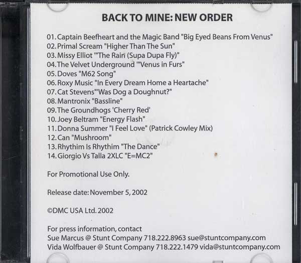 New Order - Back To Mine - US Promo CDR - Cover