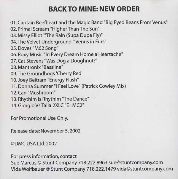 New Order - Back To Mine - US Promo CDR - Front