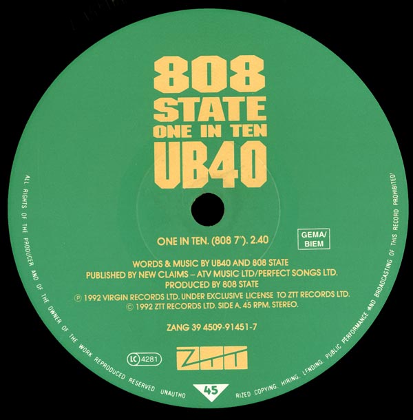 808 State vs UB40 - One In Ten