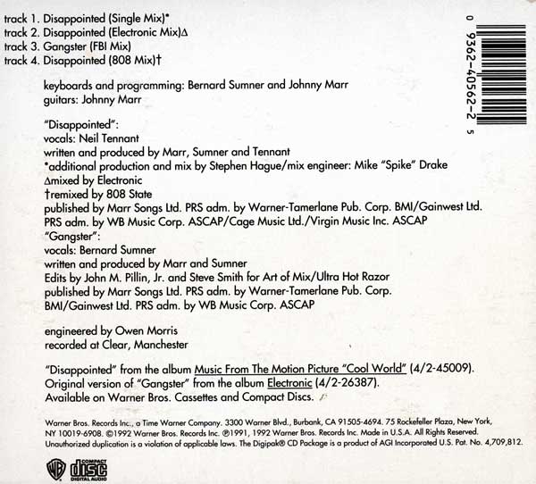 Electronic - Disappointed - US CD Single - Back