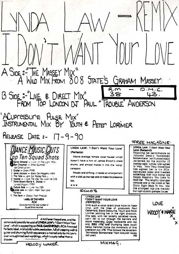 Lynda Law - I Don't Want Your Love - UK 12 " Promo Single - Press Release