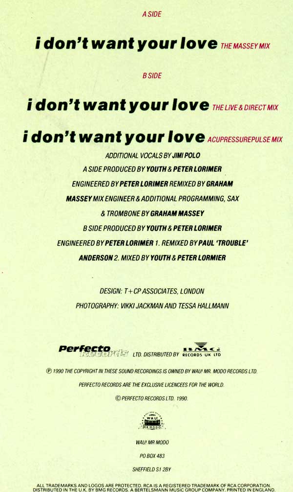 Lynda Law - I Don't Want Your Love - UK 12" Single - credits