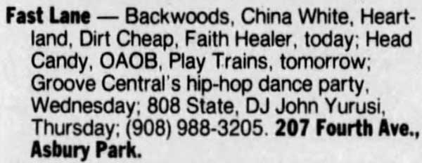 Thu 10:Oct - 808 State Live - Fast Lane, Asbury Park, New Jersey, USA